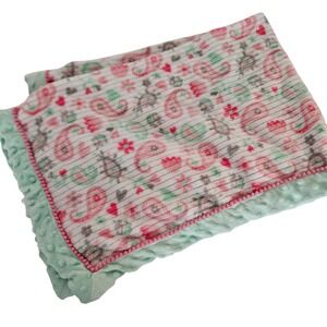 Baby Starters Pink Mint Green Paisley Floral Plush Minky Dot Baby Blanket 30x40